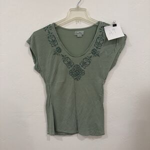 Sweetees Womens TShirt L Large Green Tee Shirt Short Sleeve Embroidered Top